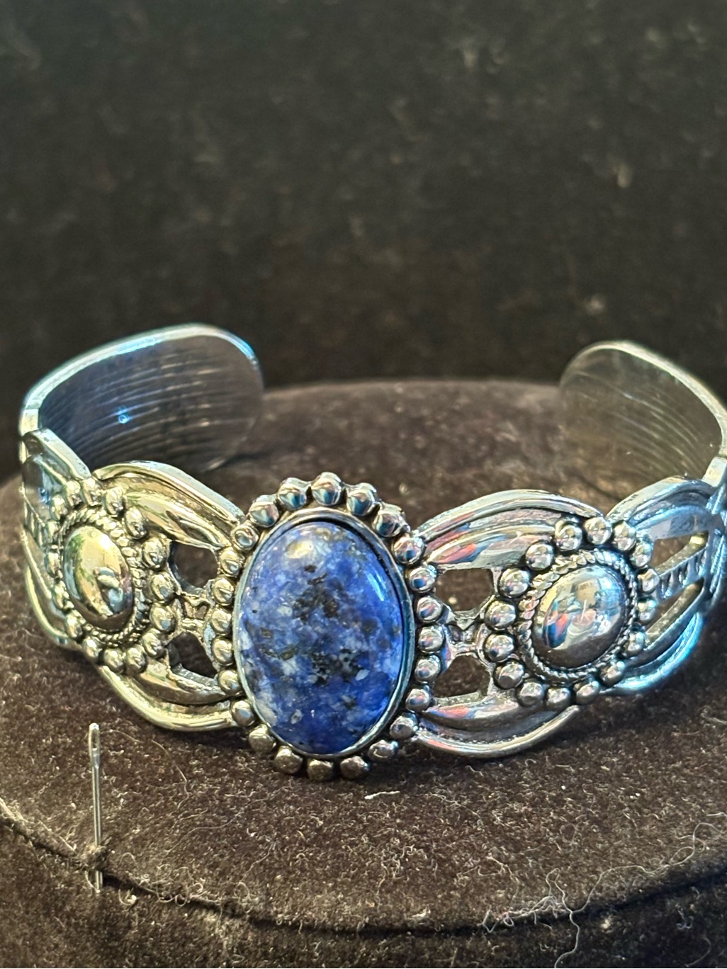 Silver Tone Style Blue Stone Silver Cuff Bracelet